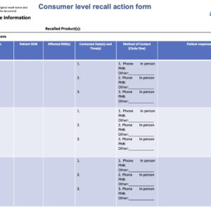 Consumer Level Recall Action Form