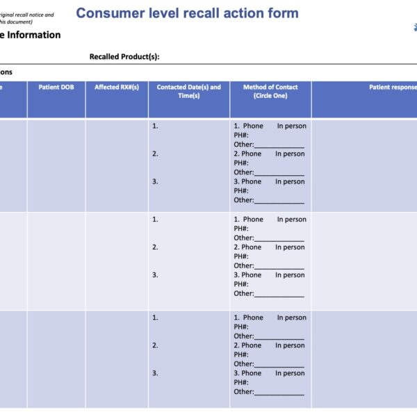 Consumer Level Recall Action Form